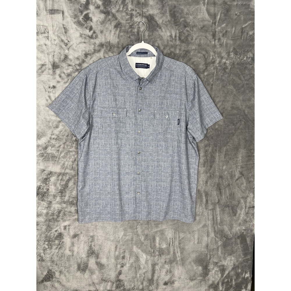 Fish Hippie Co Migration Collection Mens Large Blue Textured Button Down Shirt
